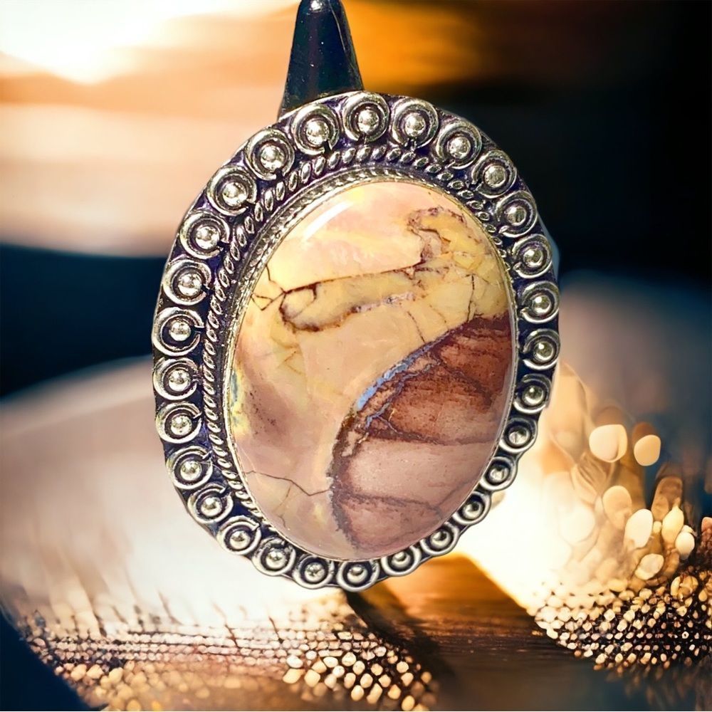 Natural Butterfly Jasper Gemstone in a Handcrafted 925 Silver Overlay Ring (8)